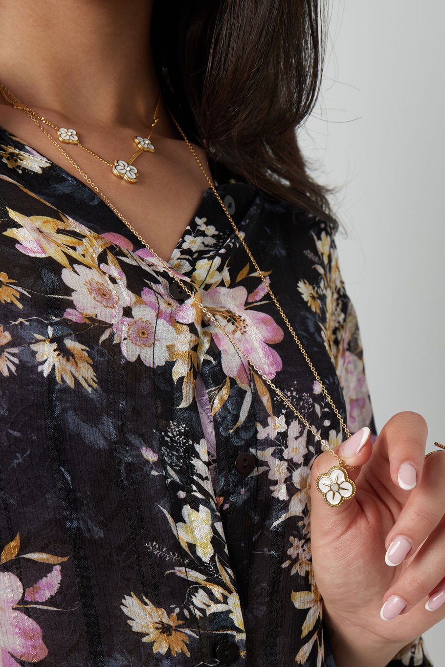 Collana trifoglio smalto - Colore oro/rosa Immagine3